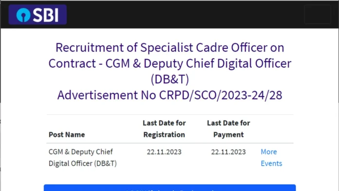SBI Recruitment 2023 for CGM and CDO Posts, Apply Online