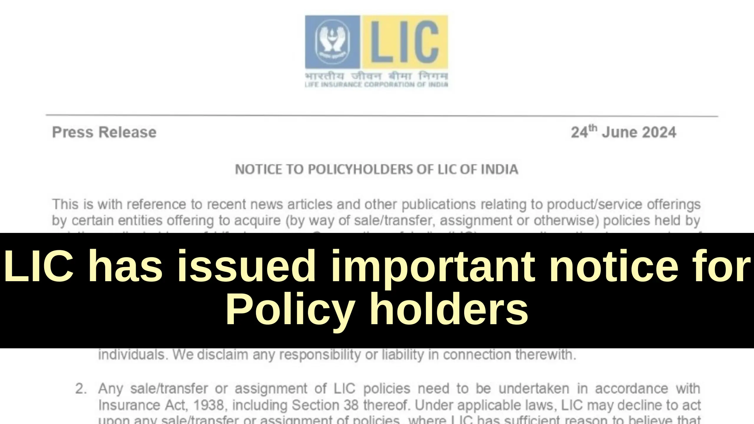 LIC has issued important notice for Policy holders, Read notice and ...