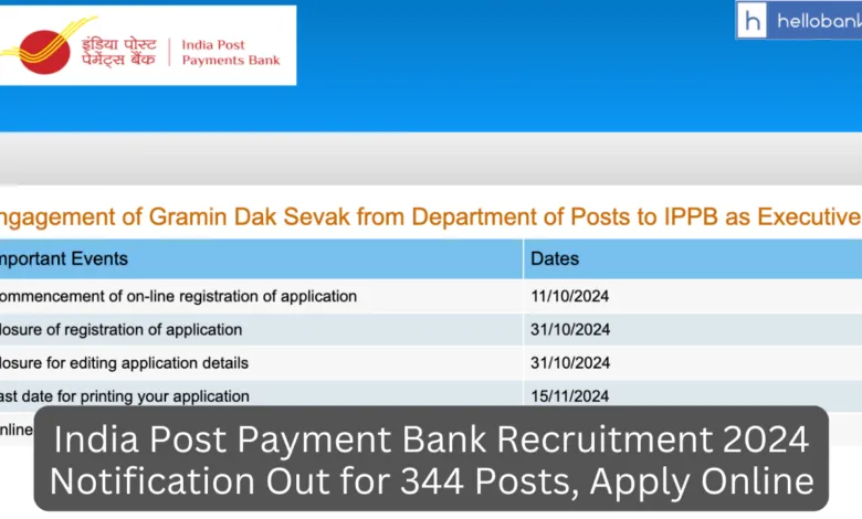 India Post Payment Bank Recruitment 2024 Notification Out for 344 Posts, Apply Online