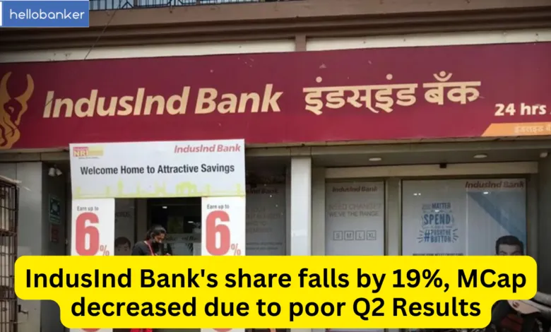 IndusInd Bank's share falls by 19%, MCap decreased due to poor Q2 Results