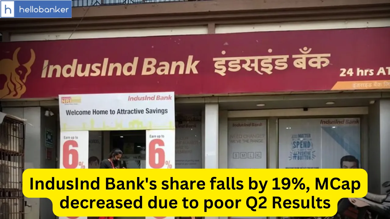 IndusInd Bank's share falls by 19%, MCap decreased due to poor Q2 Results