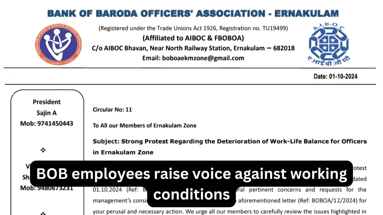 Bank of Baroda Officers' Association raises voice against working conditions in Ernakulam