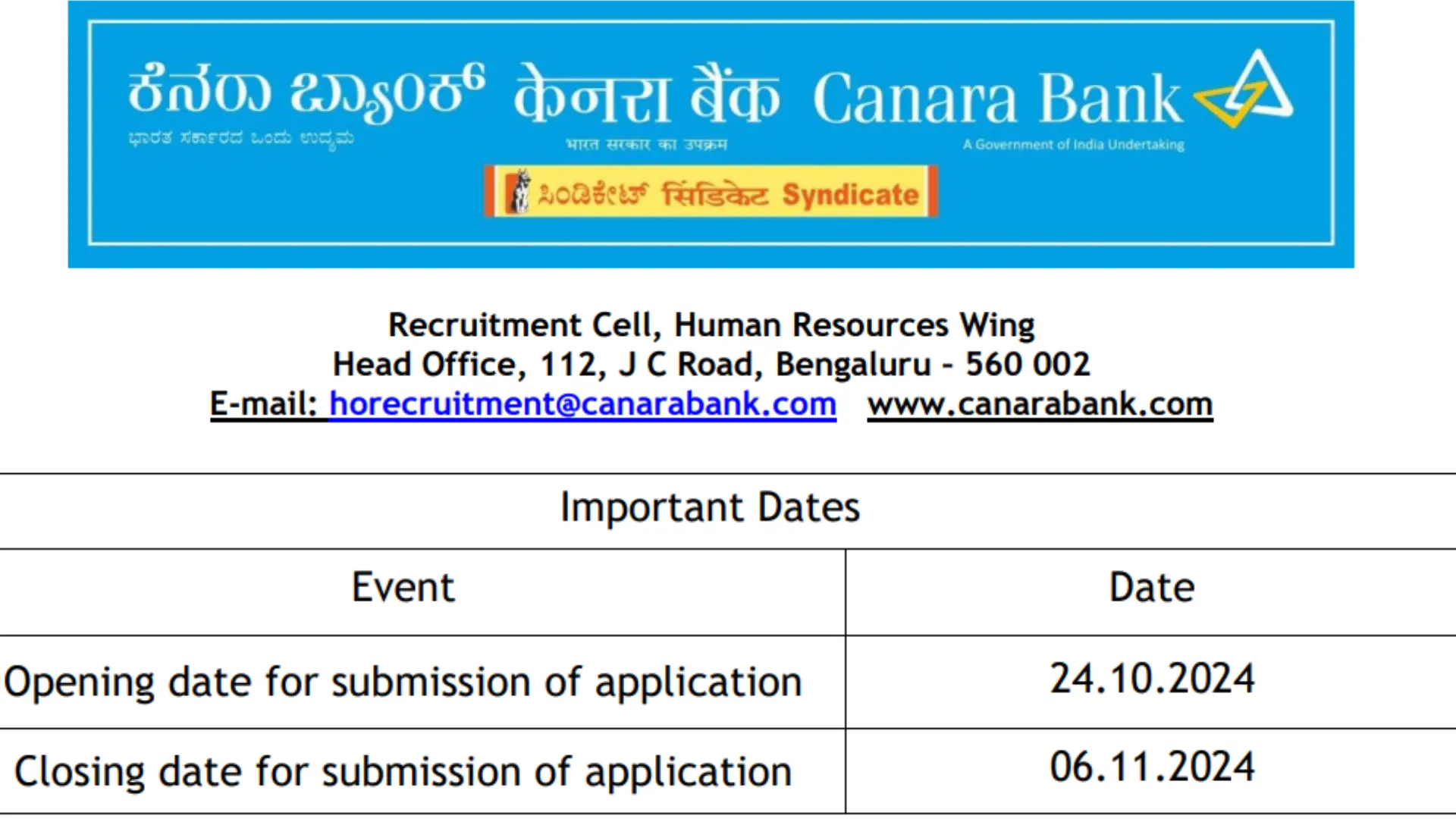 Canara Bank Recruitment 2024: Notification Out for Internal Ombudsman and Various Posts, Apply Online