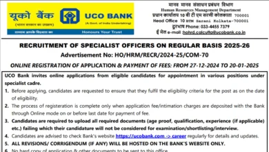 UCO Bank SO Recruitment 2024-25 Notification OUT for 68 Posts, Apply Online