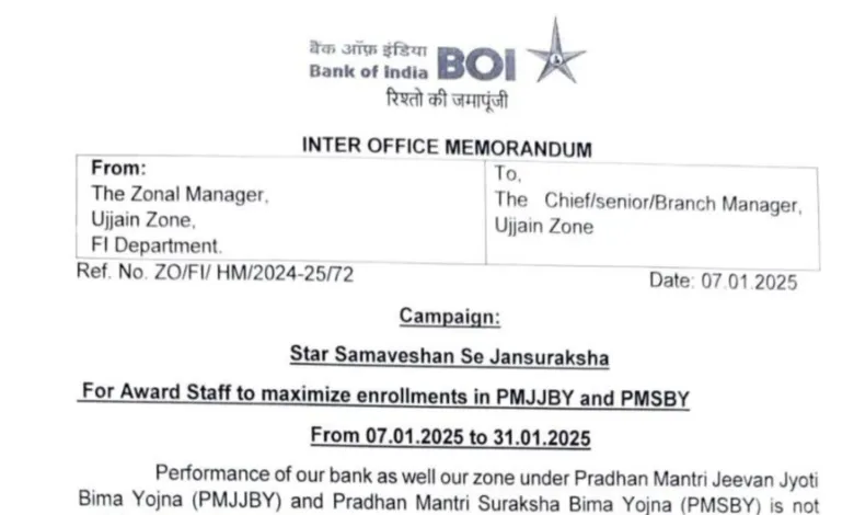 Bank of India Clerks given Targets to enroll customers in PMJJBY and PMSBY Schemes