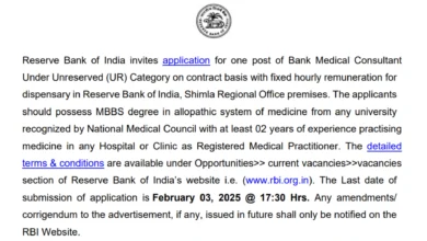 RBI Recruitment 2025 Apply Now for Bank Medical Consultant Post