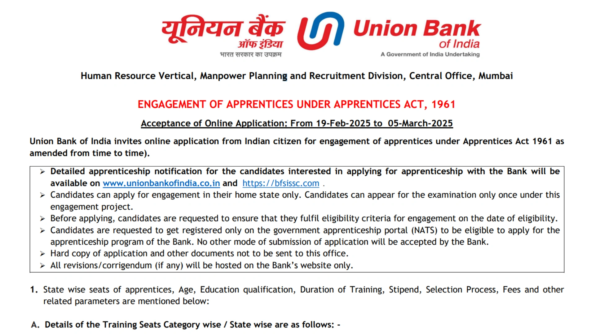 Union Bank of India Apprentice Recruitment 2025 Notification Released and Apply Online for 2691 Posts