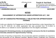 Punjab and Sind Bank Apprentice Result 2025 Out