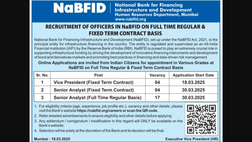 NaBFID Bank Senior Analyst Recruitment 2025 Notification Released and Apply Online