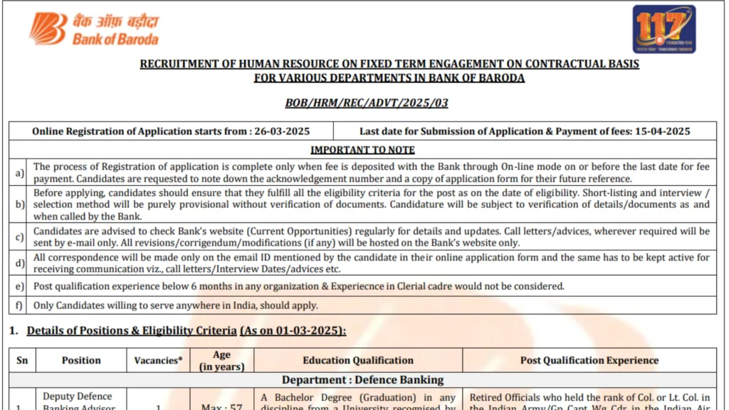 Bank of Baroda Recruitment 2025 Notification Released and Apply for Various Posts