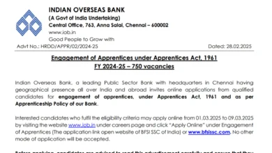 Indian Overseas Bank Apprentice Recruitment 2025 Notification Out and Apply Online for 750 Posts