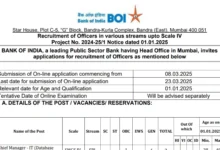 Bank of India Specialist Officer (SO) Recruitment 2025 Notification Released for 180 Posts, Apply Online