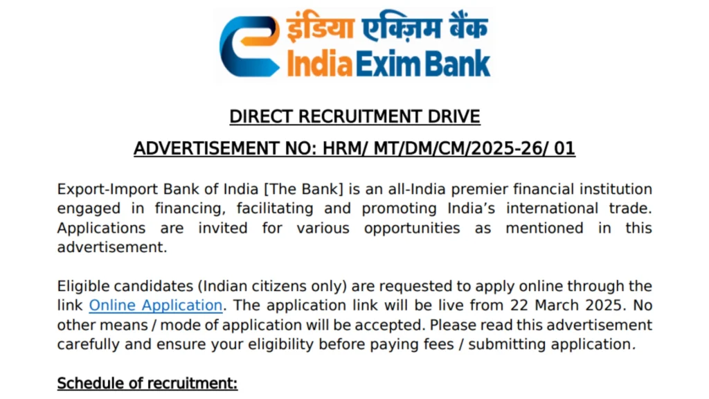 Exim Bank Management Trainee and Other Post Recruitment 2025 Notification Released, Apply Online