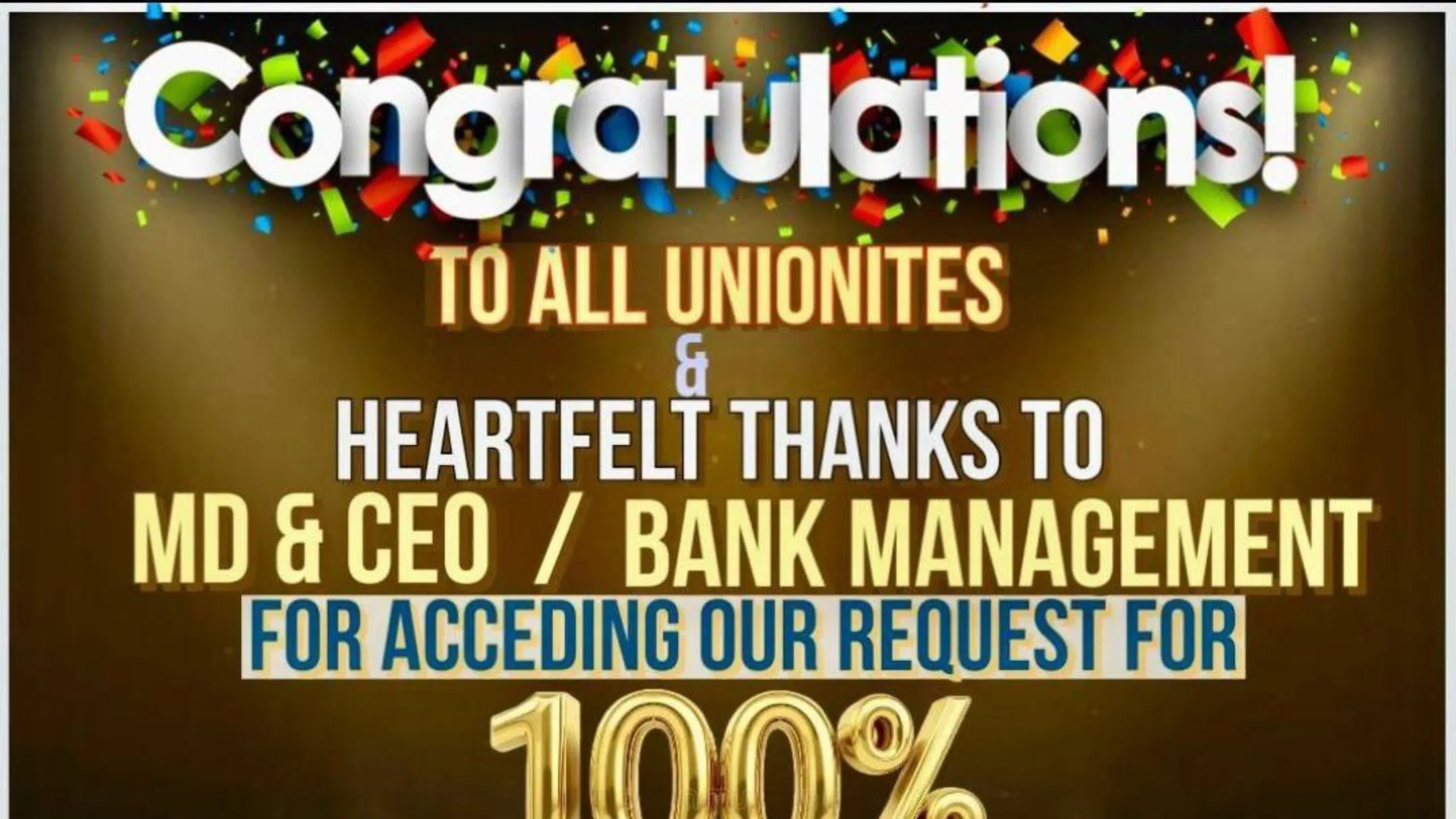 Good News! Union Bank announced to bear Tax on Perquisites for Employees