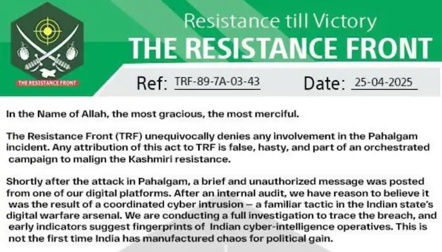 TRF denies responsibility of Pahalgam Attack