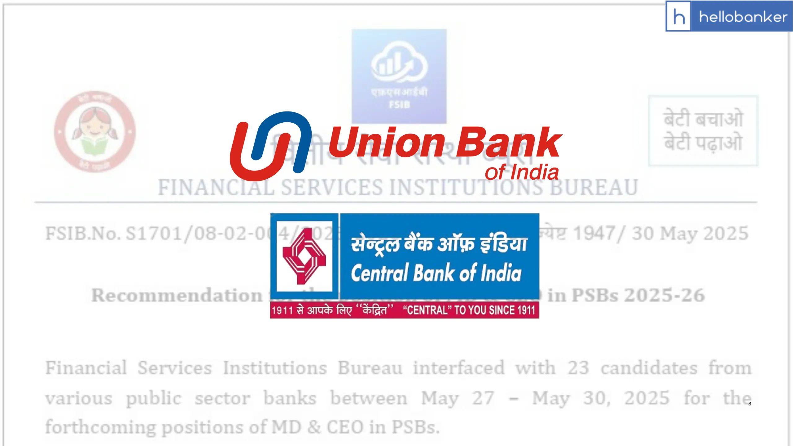 Asheesh Pandey recommended for MD&CEO of Union Bank, Kalyan Kumar for Central Bank