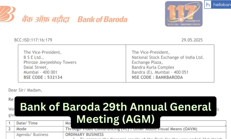 Bank of Baroda 29th Annual General Meeting (AGM) Announced, Check Dates and Details