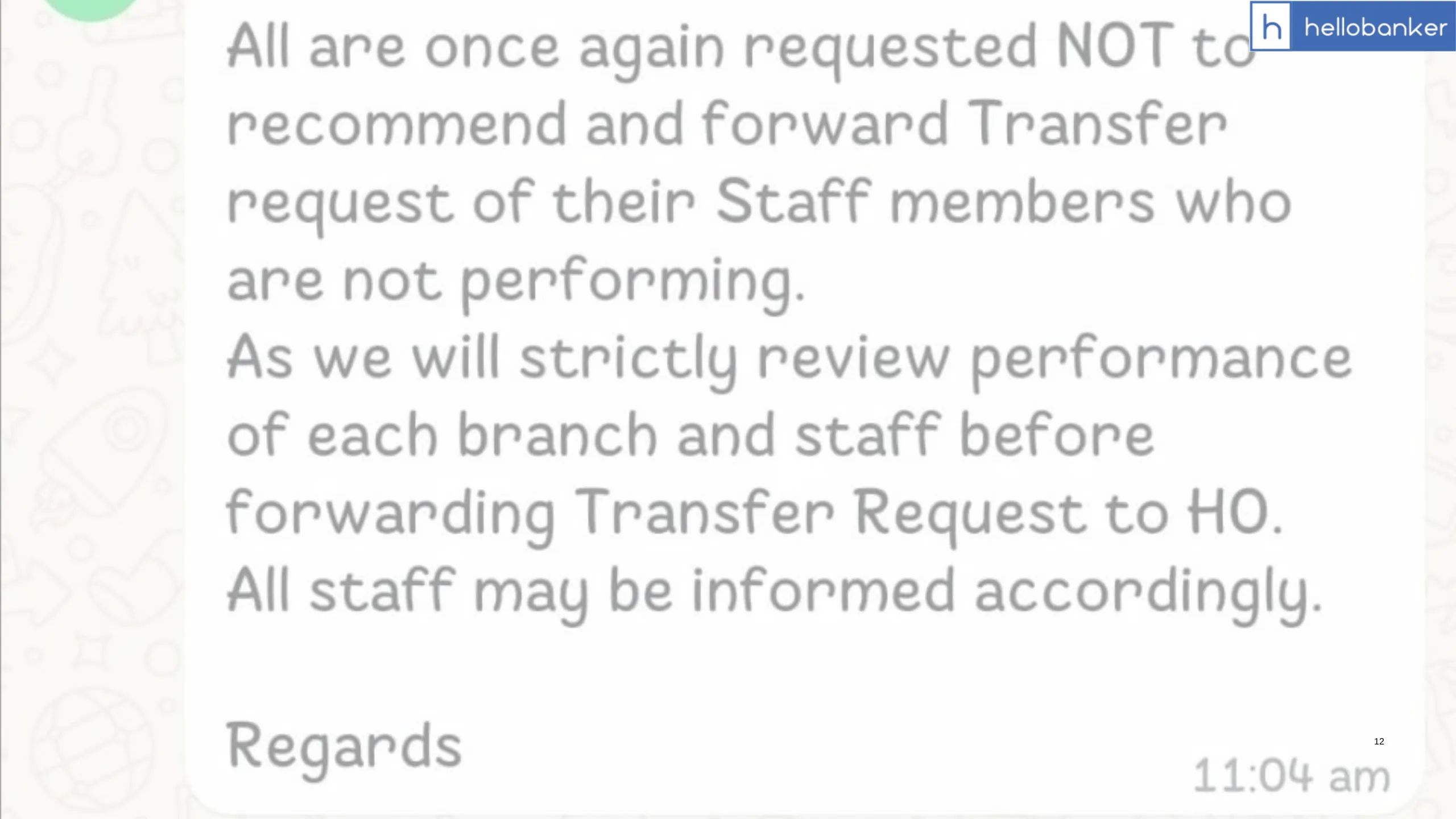 Baroda UP Bank RM asks not to forward Transfer Request of Staffs who are not performing