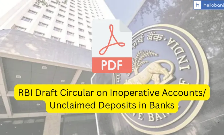 RBI Draft Circular on Inoperative Accounts/ Unclaimed Deposits in Banks