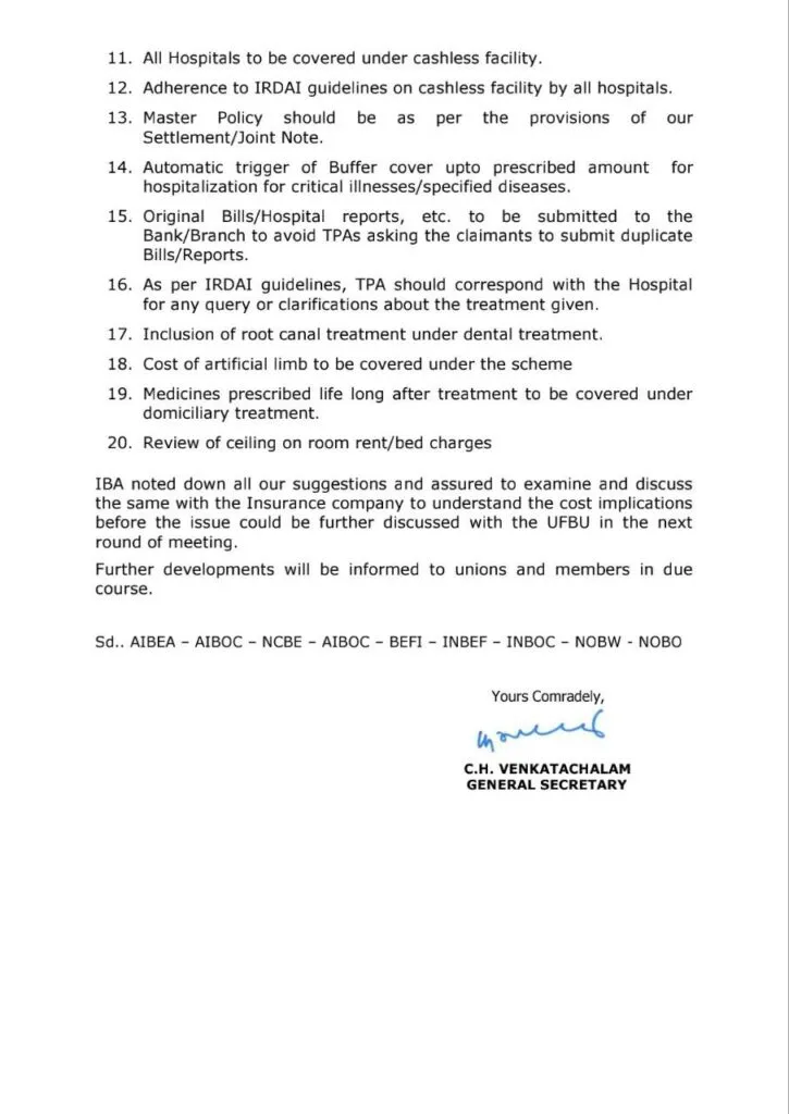 AIBEA Letter: Meeting with IBA on Medical Insurance Scheme