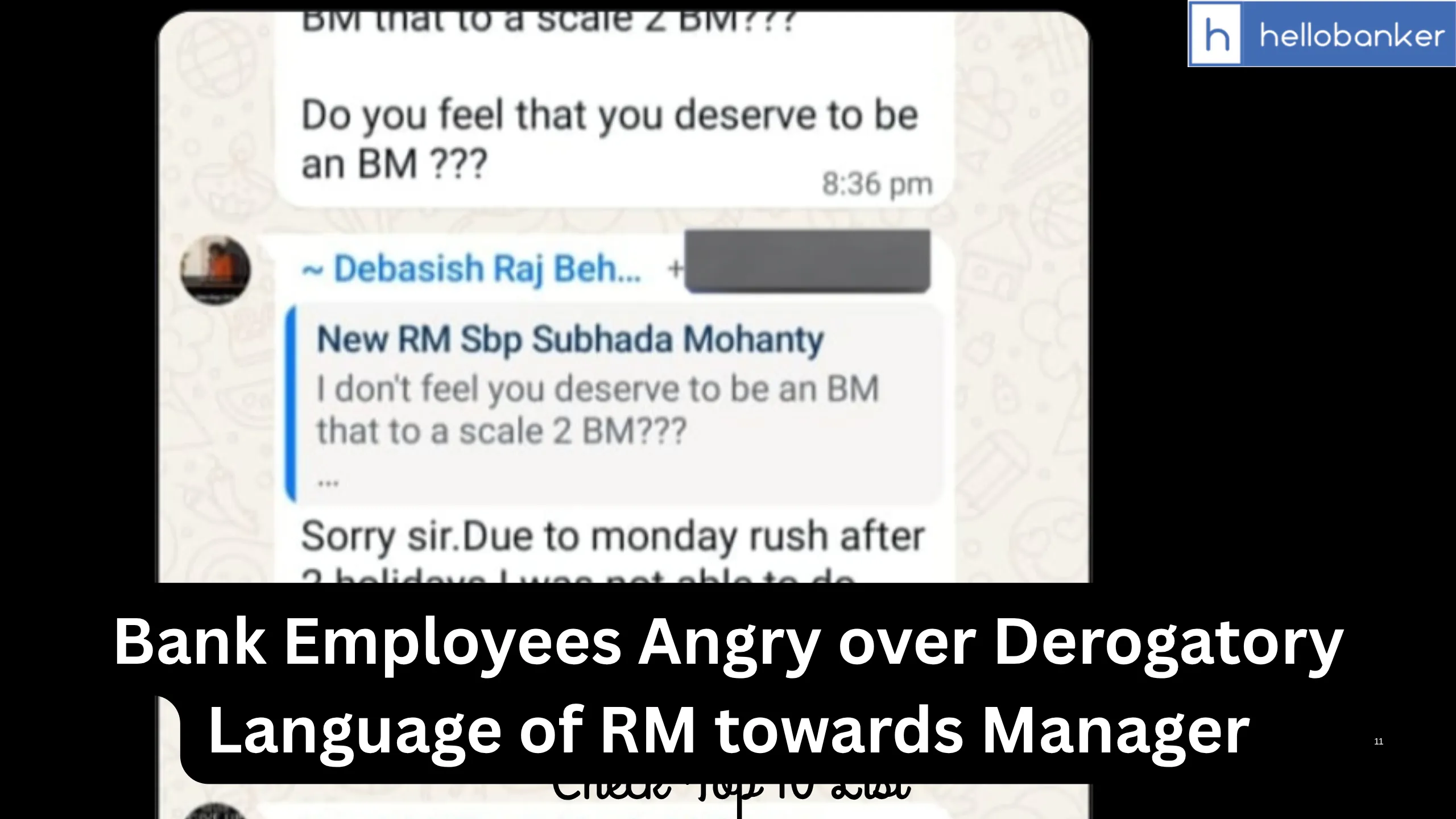 Bank Employees Angry over Derogatory Language of RM towards Manager
