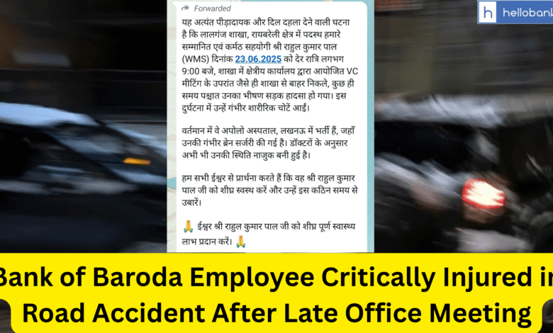Bank of Baroda Employee Critically Injured in Road Accident After Late Office Meeting
