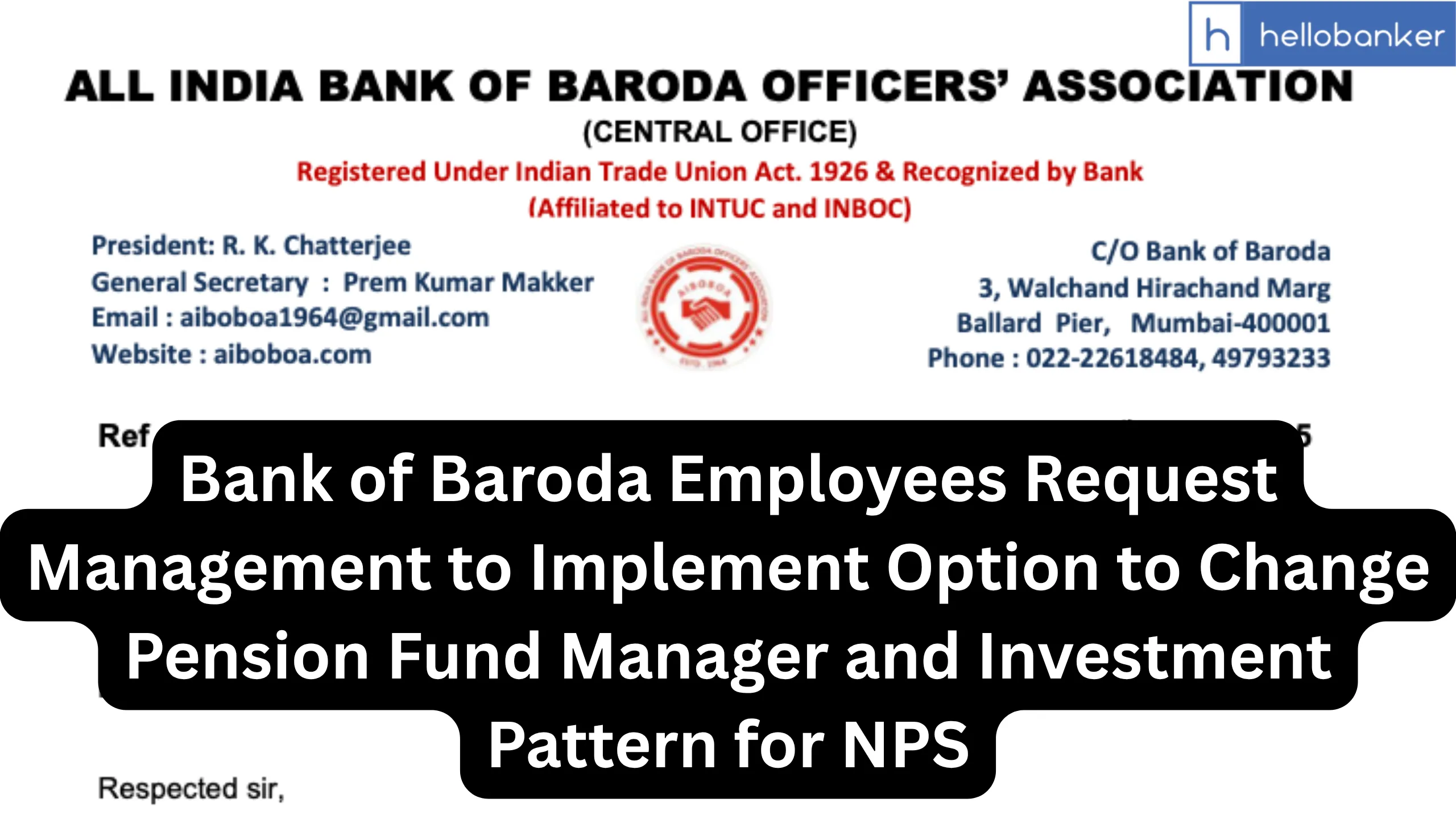 Bank of Baroda Employees Request Management to Implement Option to Change Pension Fund Manager and Investment Pattern for NPS