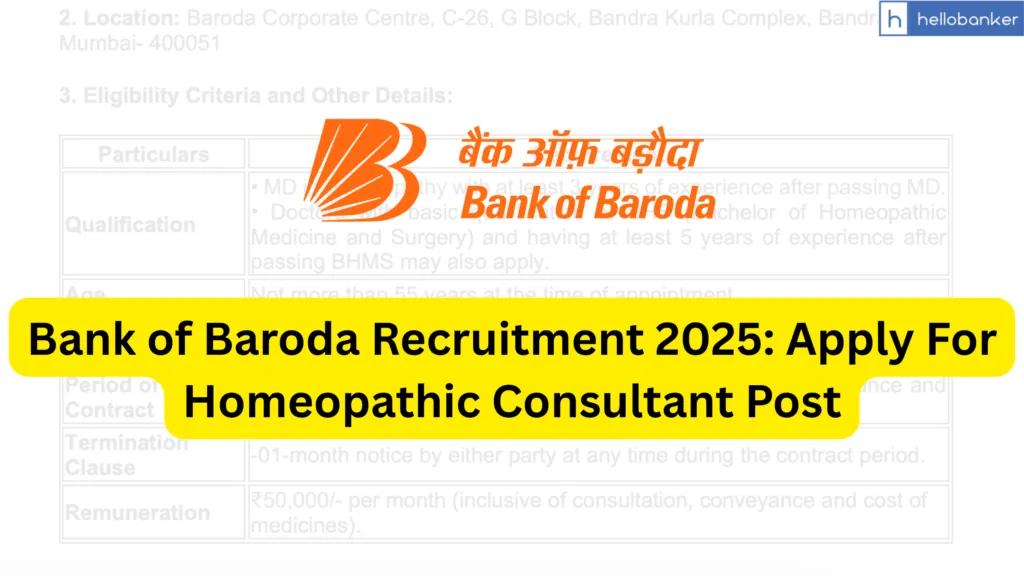 Bank of Baroda Recruitment 2025: Apply For Homeopathic Consultant Post, Check All Details