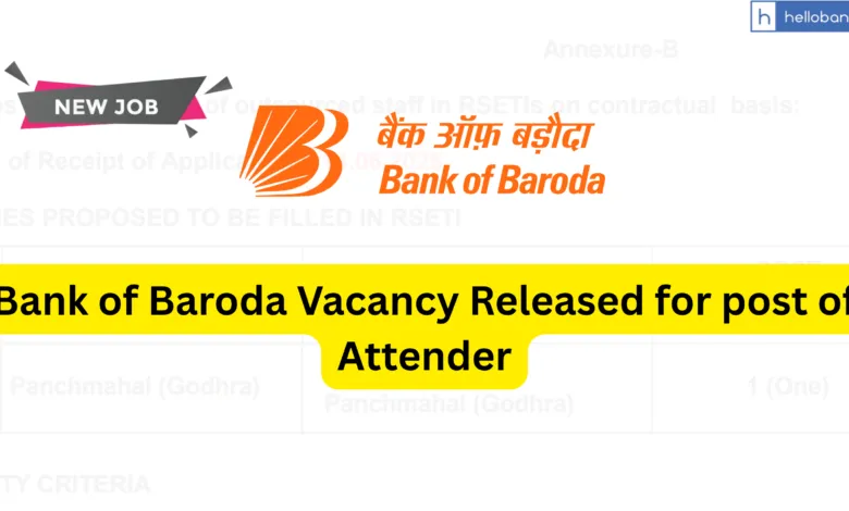 Bank of Baroda Vacancy Released for post of Attender, Apply Now!