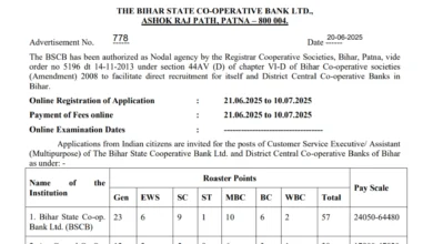 Bihar State Cooperative Bank (BSCB) Clerk Recruitment 2025 Notification Released and Apply Online for 257 Posts