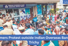 Farmers Protest outside Indian Overseas Bank in Trichy, Banks Recovering Loan from Other Accounts of Customers