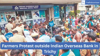 Farmers Protest outside Indian Overseas Bank in Trichy, Banks Recovering Loan from Other Accounts of Customers