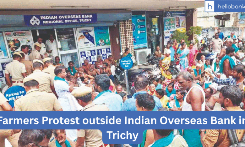 Farmers Protest outside Indian Overseas Bank in Trichy, Banks Recovering Loan from Other Accounts of Customers
