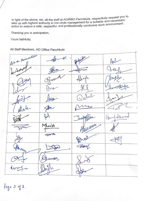 Signed Copy of Letter from SBI Officers against misconduct by DGM Panchkula