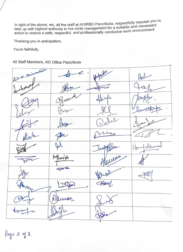Signed Copy of Letter from SBI Officers against misconduct by DGM Panchkula