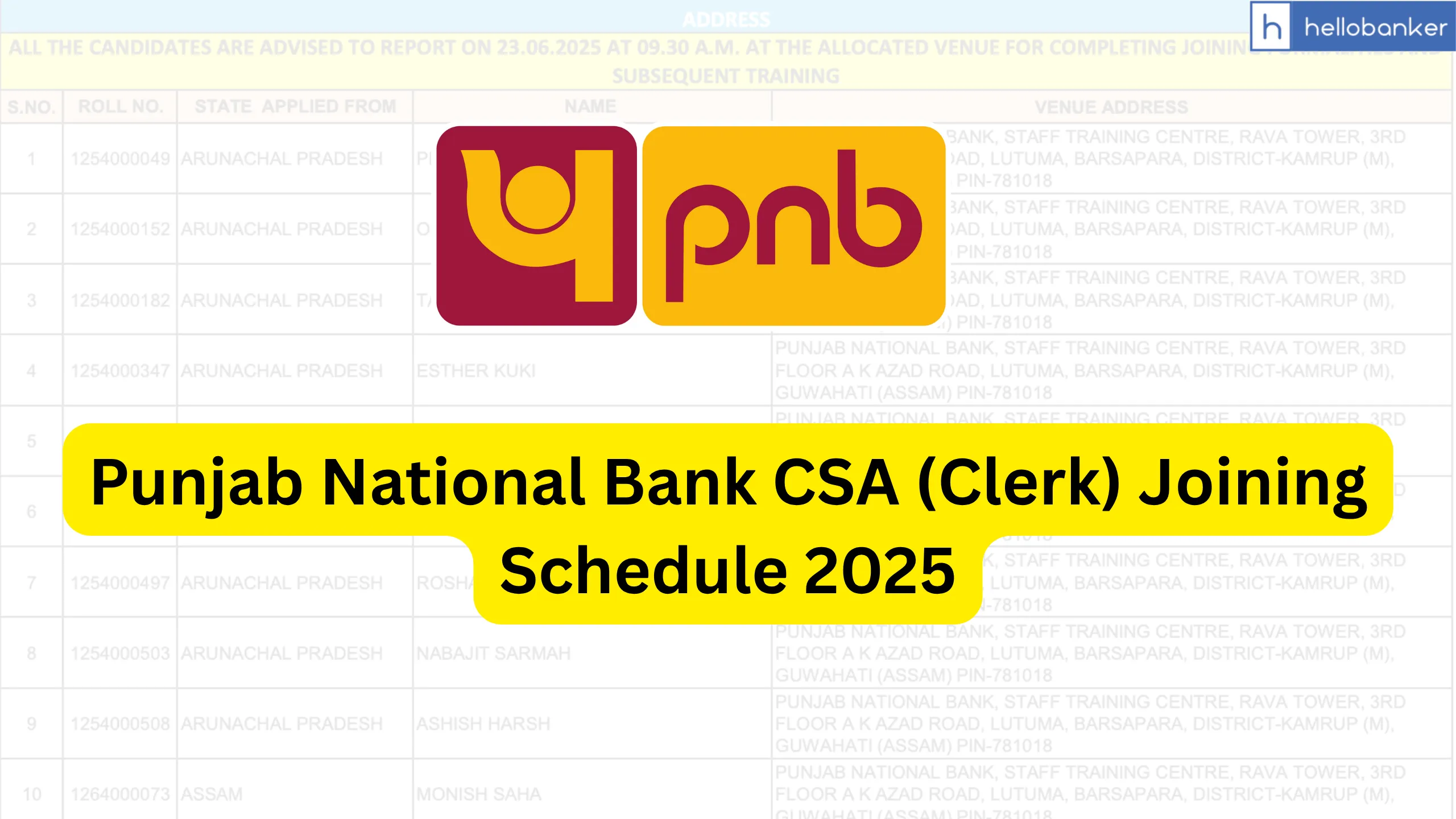 Punjab National Bank CSA (Clerk) Joining Schedule 2025 [PDF]