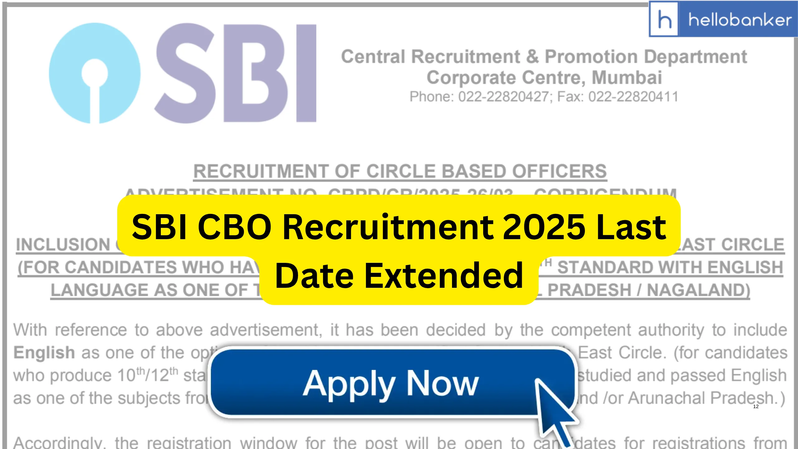 SBI CBO Recruitment 2025 Last Date Extended, Apply Online for 2600 Posts