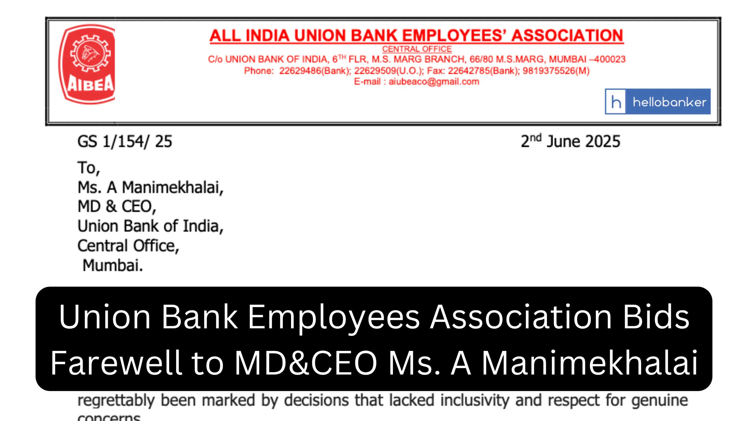 Union Bank Employees Association Bids Farewell to MD&CEO Ms. A Manimekhalai