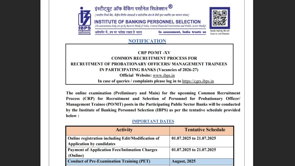 IBPS Probationary Officer (PO) / Management Trainee (MT) Recruitment 2025 Notification Released and Apply Online for 5208 Posts