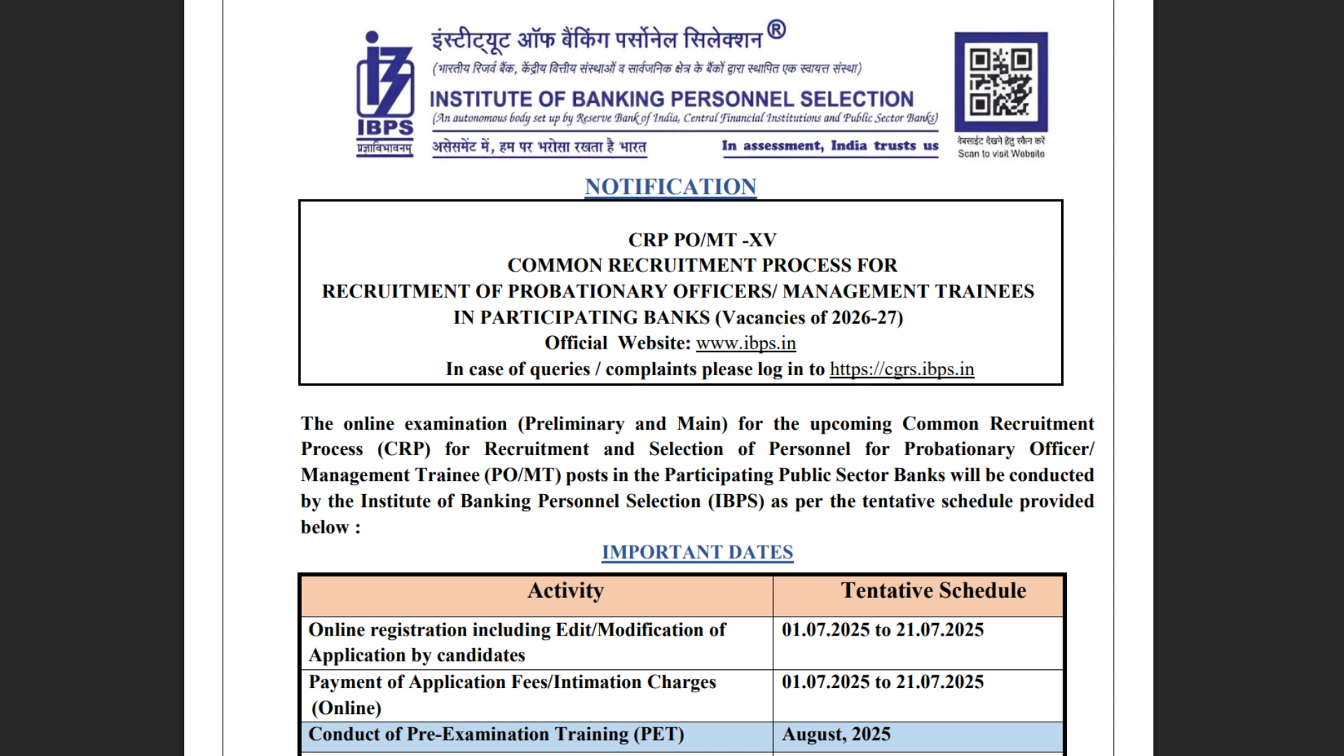 IBPS Probationary Officer (PO) / Management Trainee (MT) Recruitment 2025 Notification Released, Apply Online for 5208 Posts