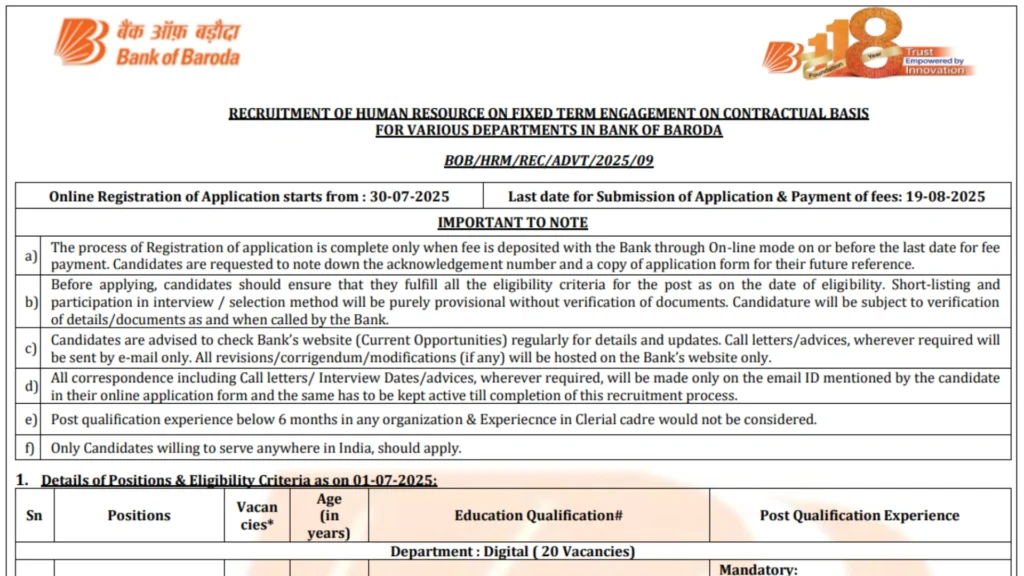 Bank of Baroda Specialist Officers (SO) Recruitment 2025 Notification Released and Apply Online for 330 Posts