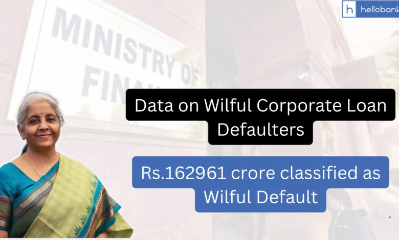 Data on Wilful Corporate Loan Defaulters, Rs.162961 crore classified as Wilful Default