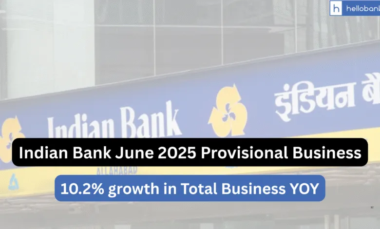 Indian Bank June 2025 Provisional Business, 10.2% growth in Total Business YOY