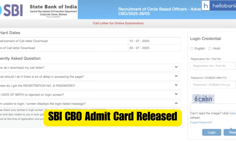 SBI CBO Admit Card Released 2025, Click here to download Online Call Letter