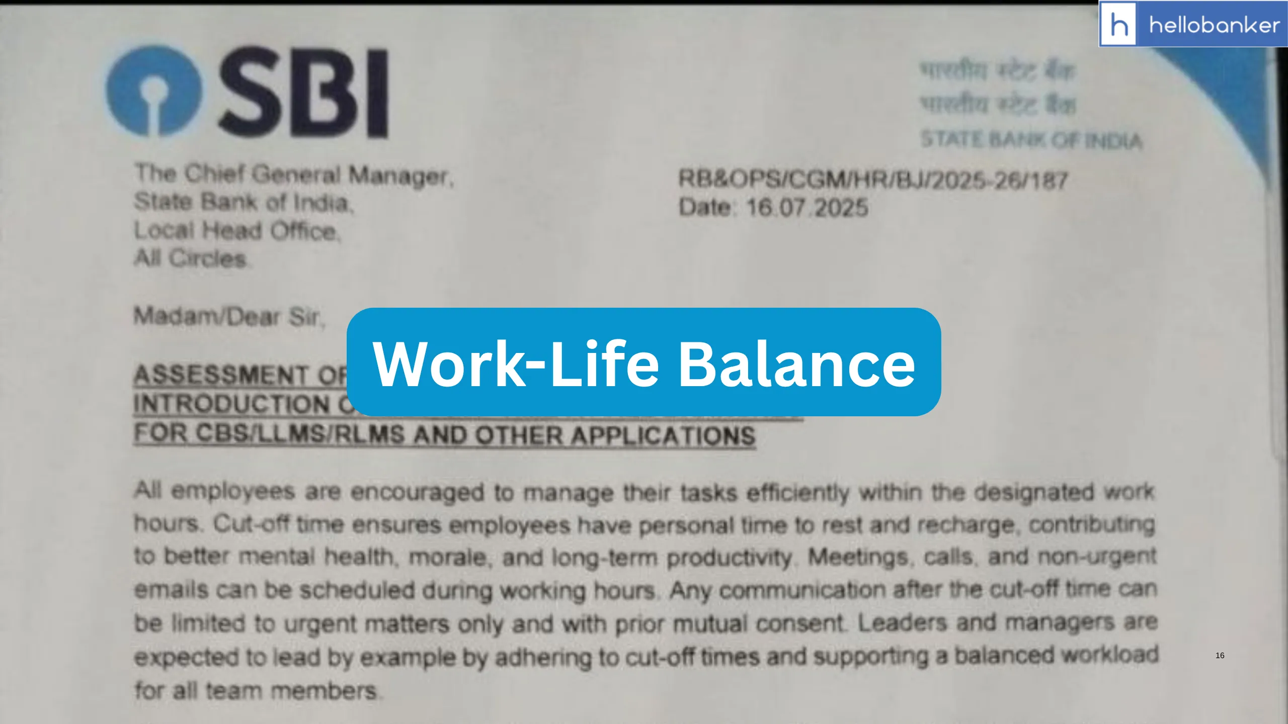 SBI introduces Cut-Off Time to improve Work Life Balance of Employees