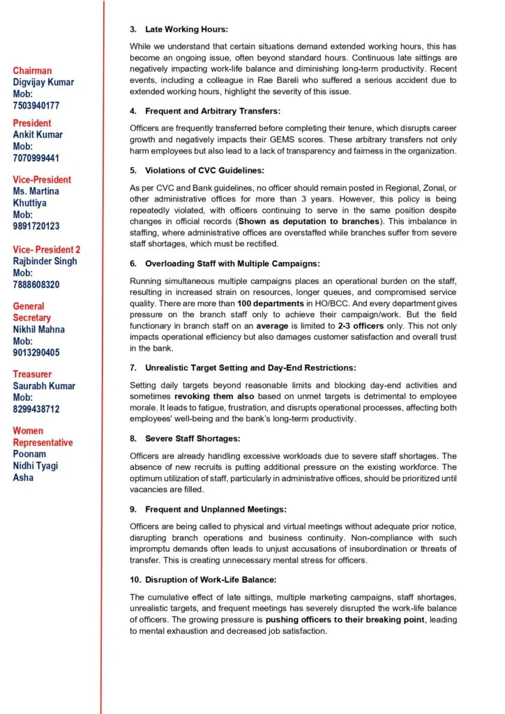 Letter by Shri Nikhil Mahna, General Secretary, BOBOA-New Delhi Zone & Senior Vice President (Delhi State AIBOC) to Chief General Manager (CGM) of Bank of Baroda - Page 2