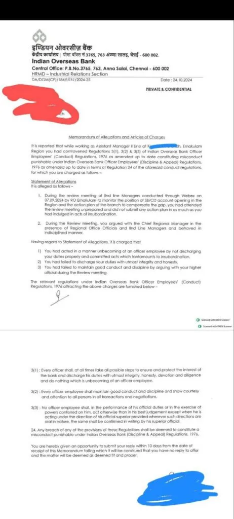 Letter issued by Indian Overseas Bank Ernakulam