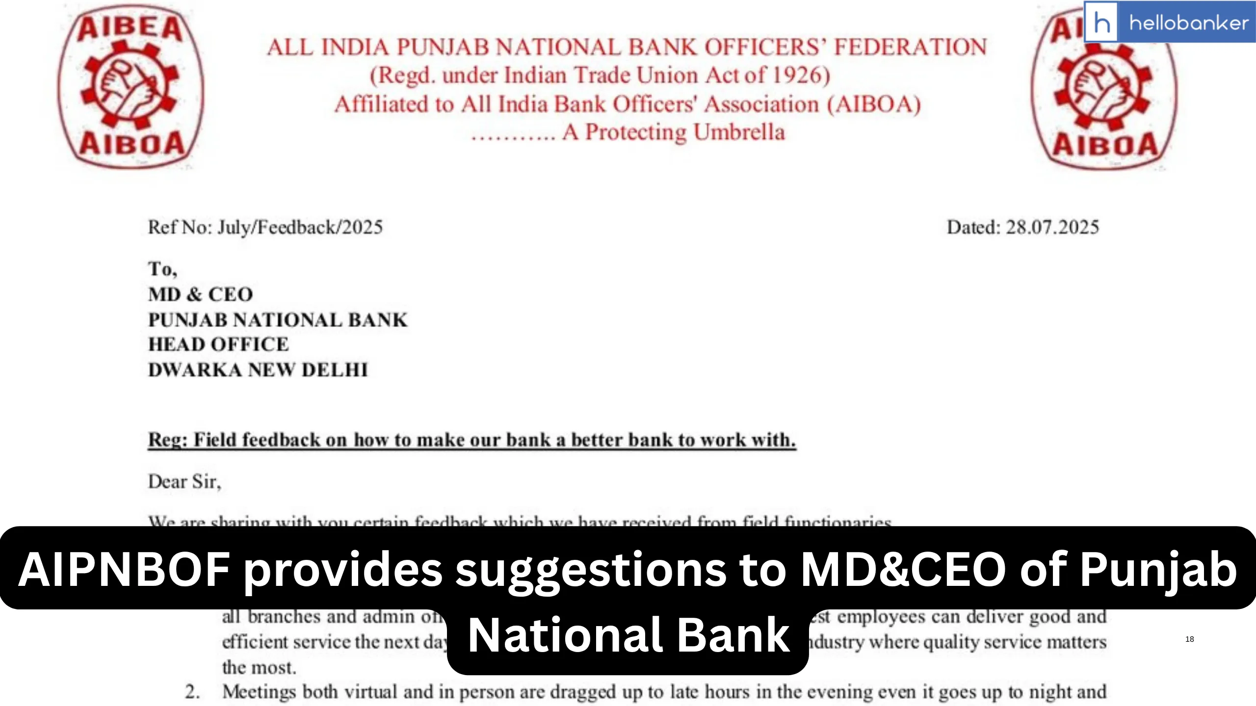 AIPNBOF provides suggestions to MD&CEO on how to make PNB a better bank to work with