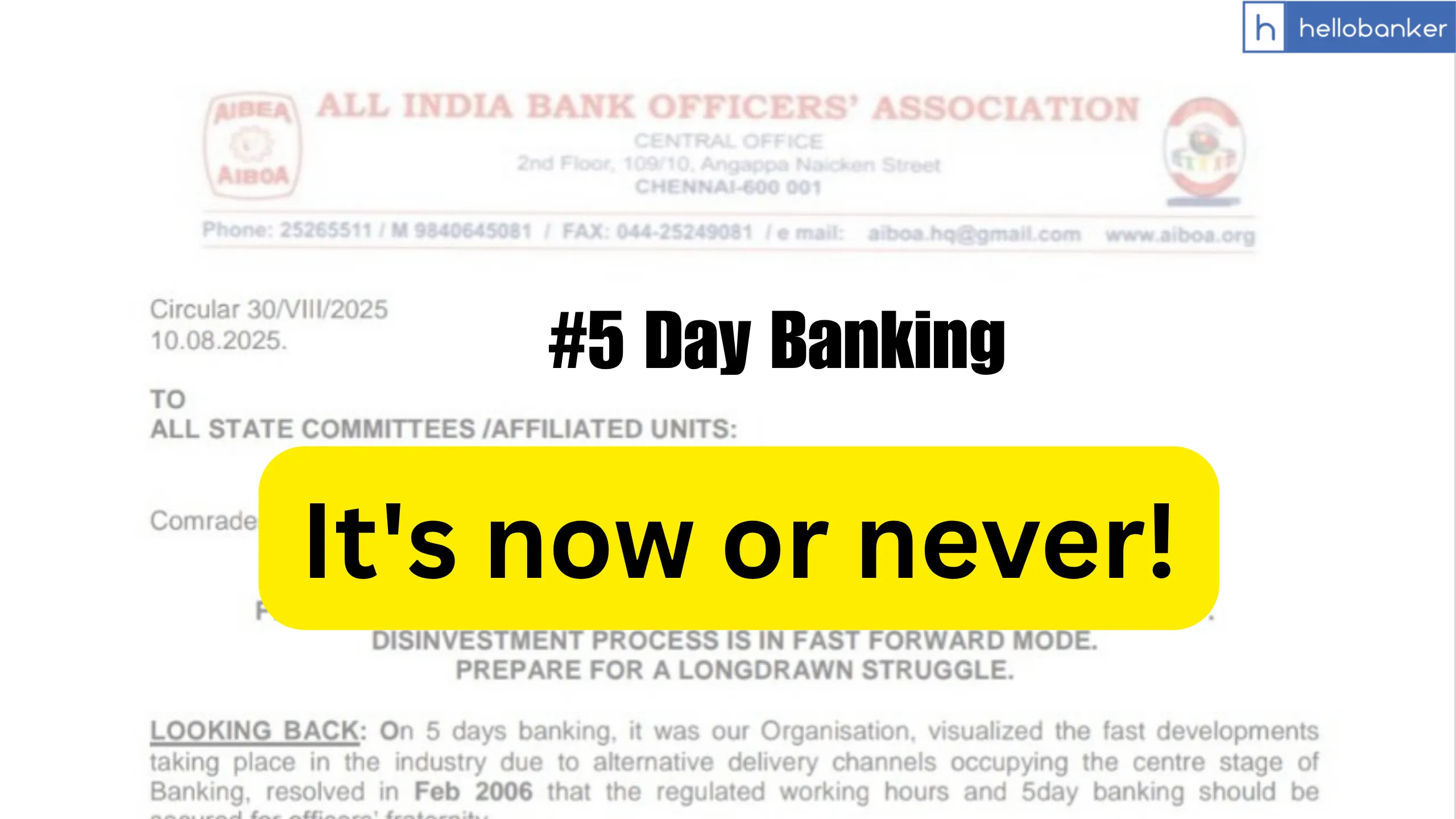 It's now or never! AIBOA issues Clarion Call for 5 Day Banking, Privatisation and PLI