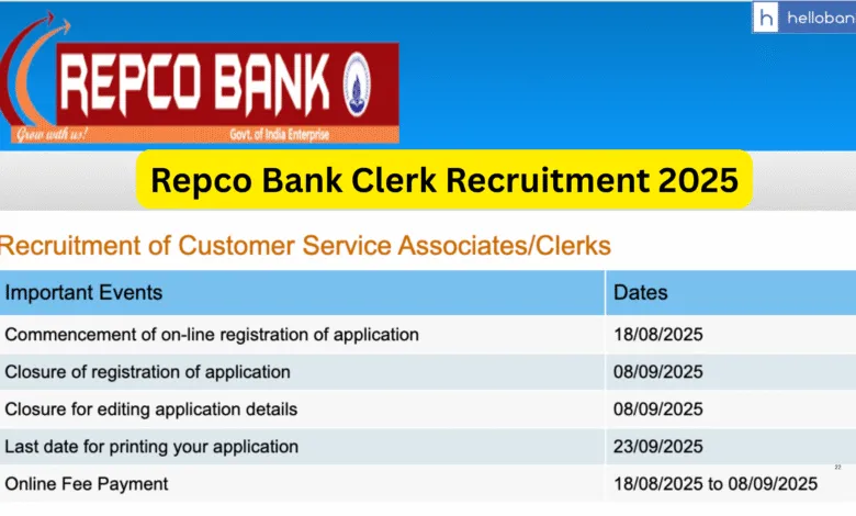 Repco Bank Clerk Recruitment 2025 Notification Out, Apply Online